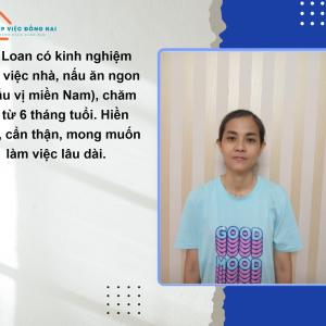 Chị PHÙNG HỒNG BÍCH LOAN, sinh năm 1980, quê Đồng Nai cần tìm việc